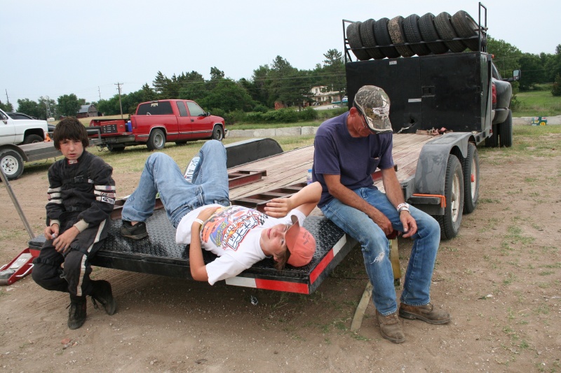 Jacob and his pit crew waiting to race; July, 2009